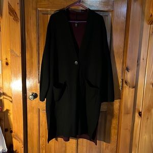 Paul Costelloe Black Merino Wool Knit Blend Single Button Long Duster Cardigan